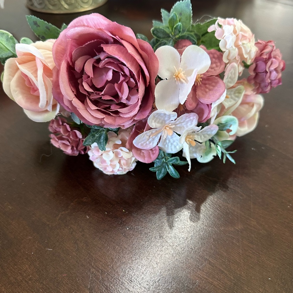 Pink Artificial Floral Bush Bouquet for Home Accents